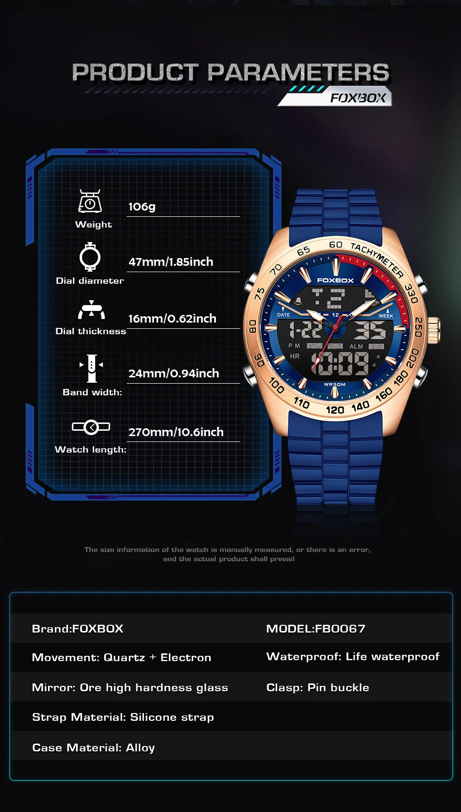 FOXBOX Men’s Digital Sports Watch – Dual Display & Luminous