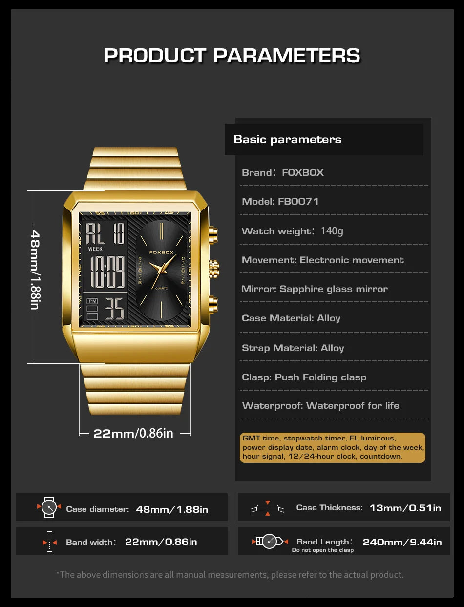 FOXBOX Men’s Luxury Business Dual Display Watch – Chronograph