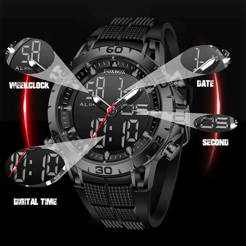 FOXBOX Men’s Sports Quartz Watch – Digital & Analog Display
