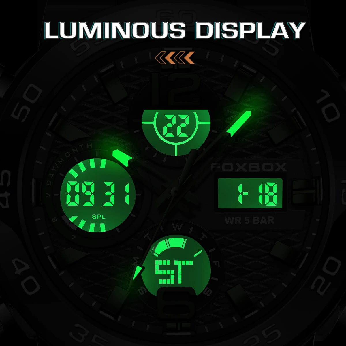 FOXBOX Men’s Sports Military Watch – Waterproof Dual Display Quartz Wristwatch with Stopwatch