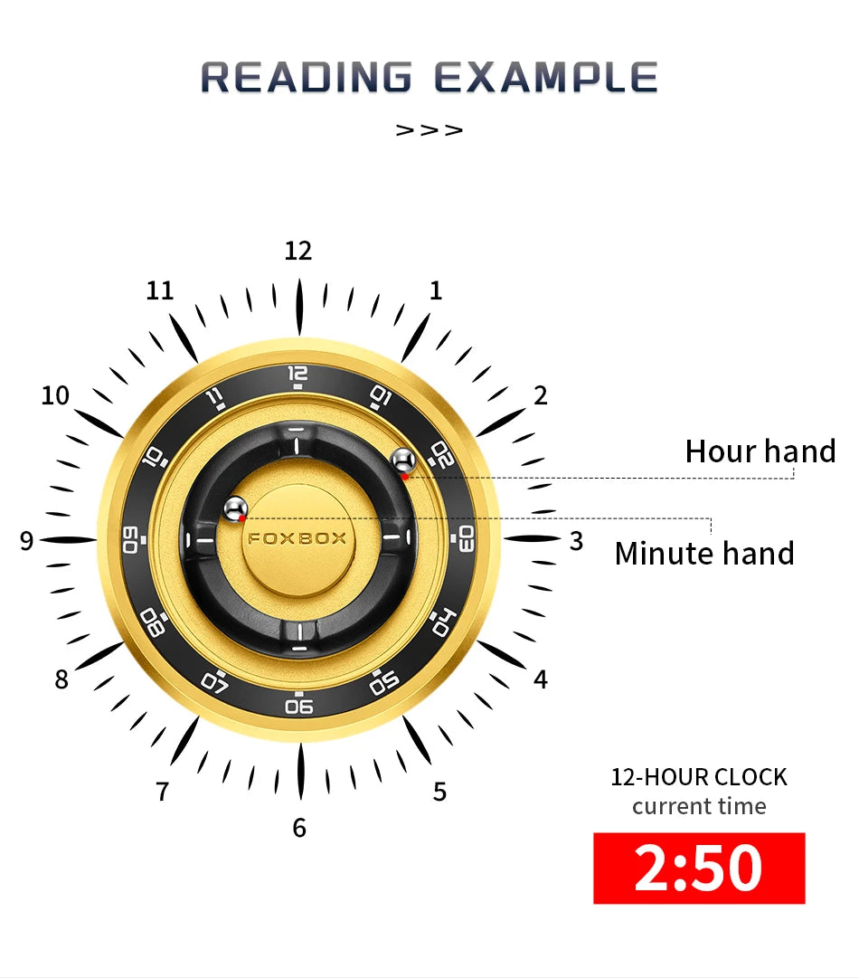 FOXBOX Magnetic Pointer Quartz Watch – Genuine Leather, Waterproof