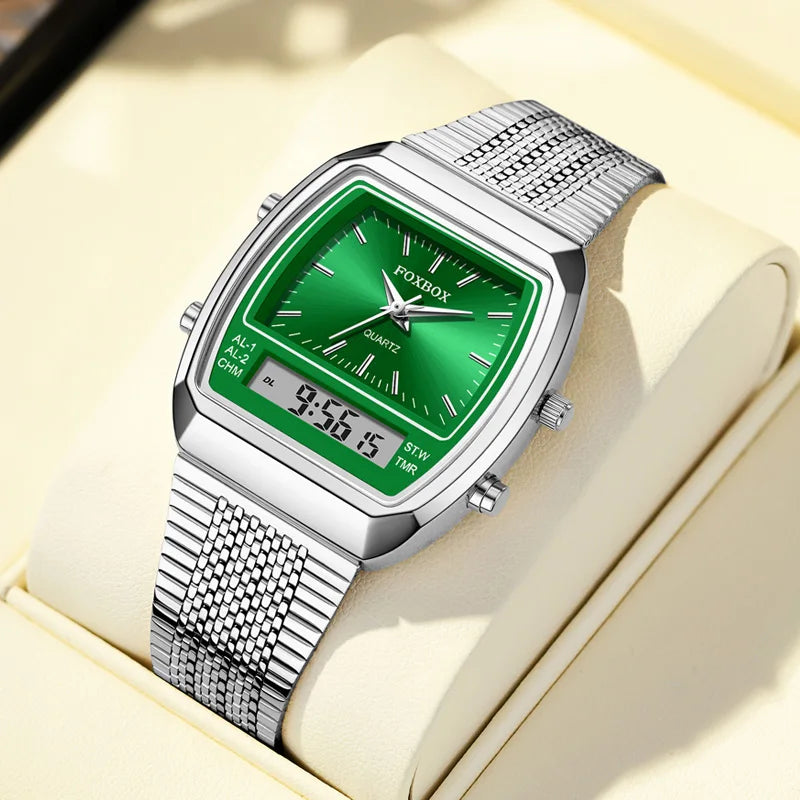 FOXBOX Fashion Dual Display Watch – Luxury Quartz Waterproof Sports Wristwatch