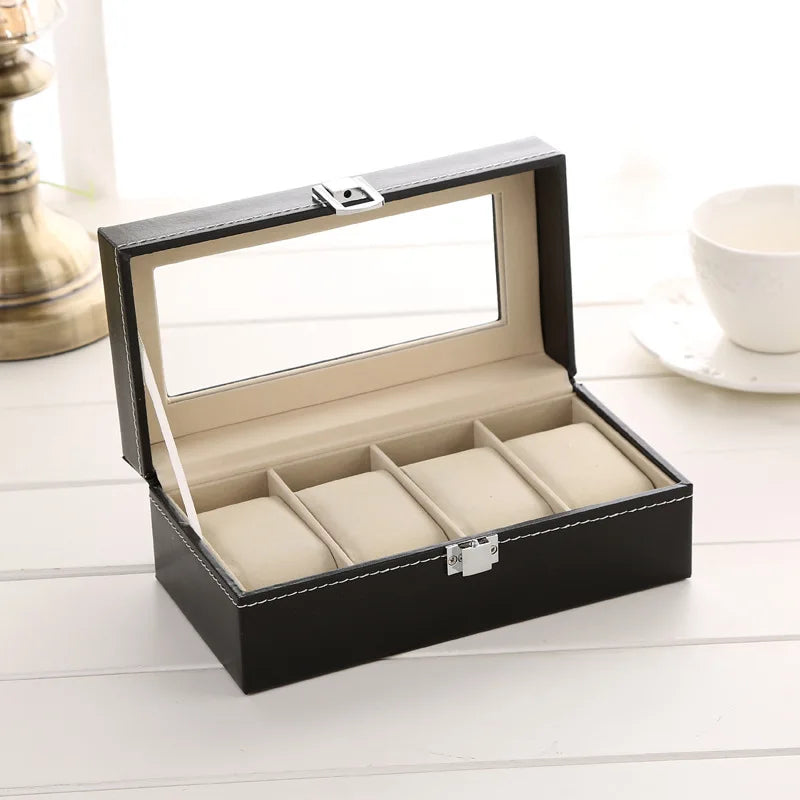 PU Leather Watch Organizer with Glass Display