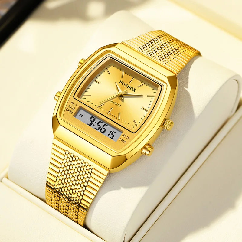 FOXBOX Fashion Dual Display Watch – Luxury Quartz Waterproof Sports Wristwatch