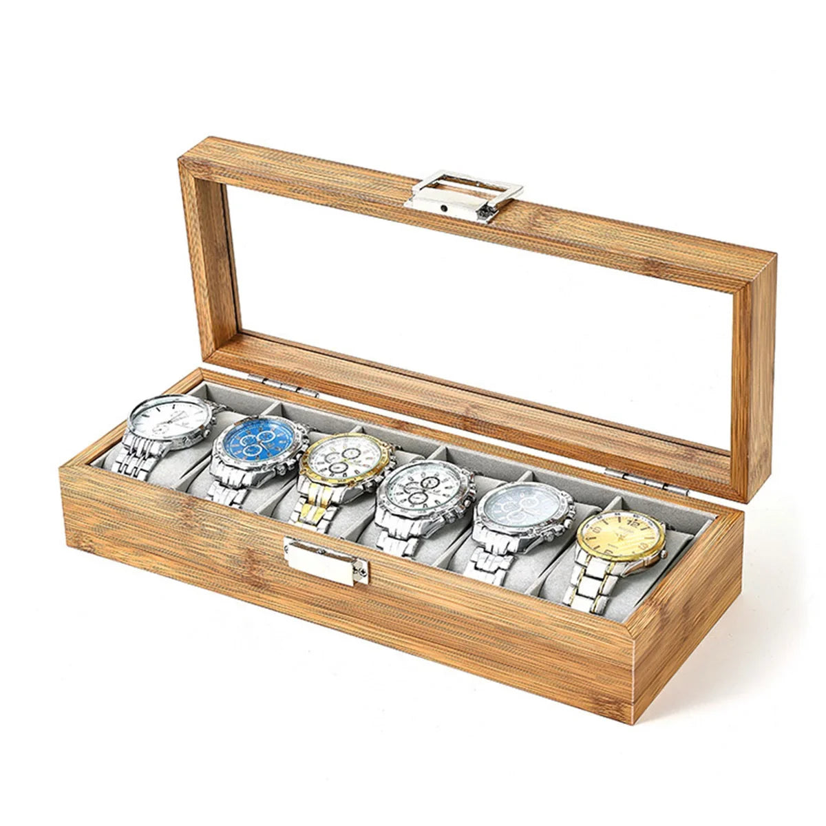 Luxury Bamboo Watch Collection Box – Multi-Slot Storage Case with Glass Display Lid