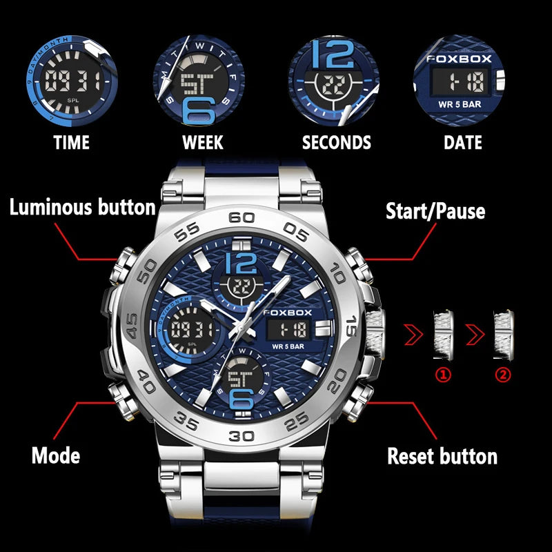 FOXBOX Men’s Military Sports Watch – Quartz Digital & Waterproof