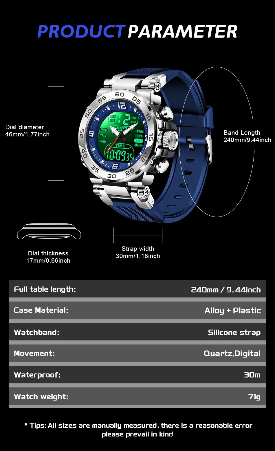 FOXBOX Men’s Analog-Digital Quartz Watch – Waterproof Dual Time Display