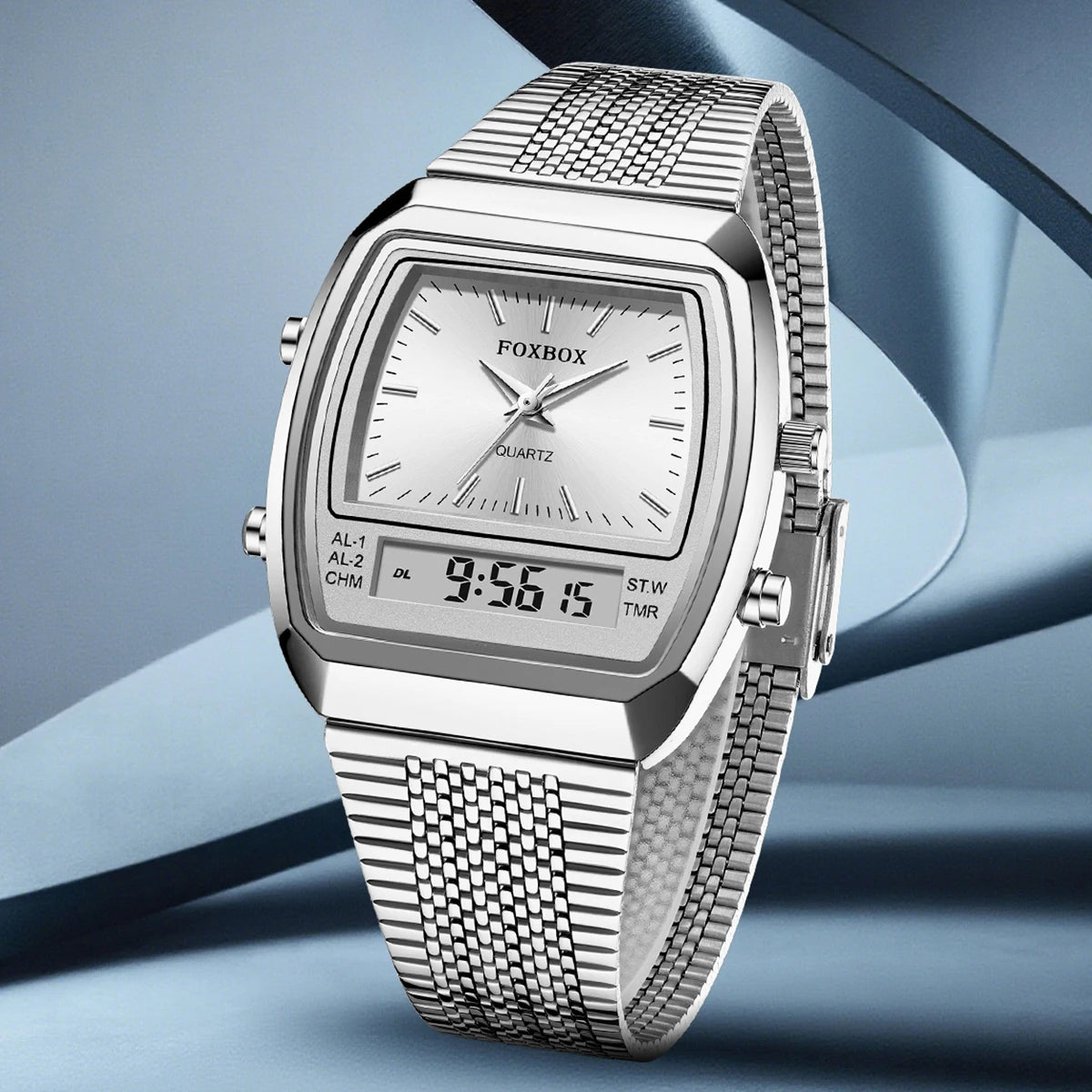 FOXBOX Men’s Digital Quartz Watch – Waterproof, Luminous Steel Sports Watch