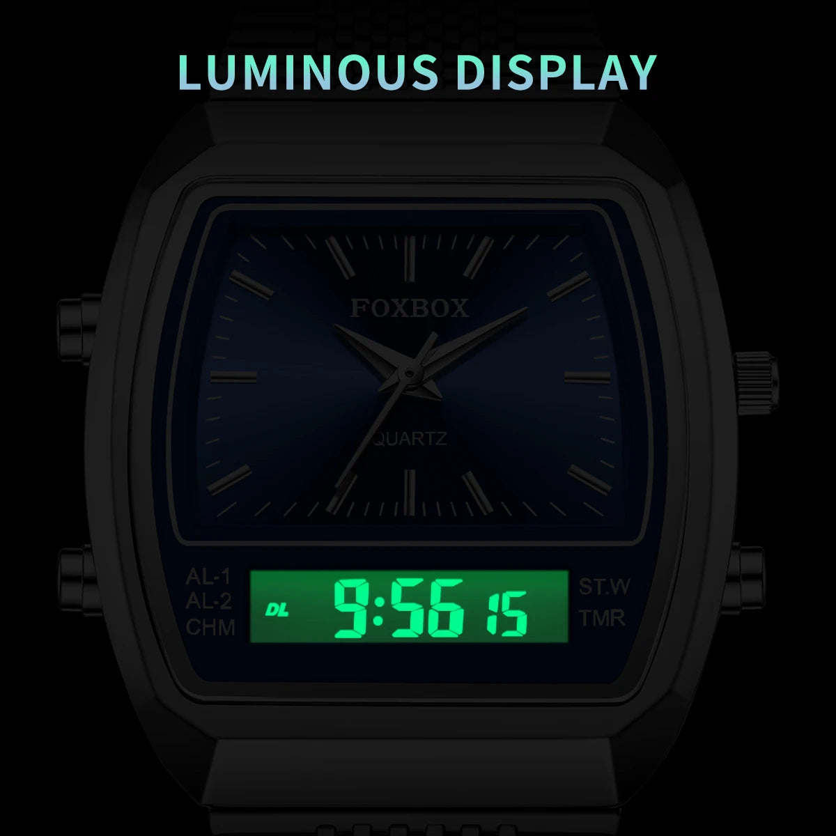 FOXBOX Fashion Dual Display Watch – Luxury Quartz Waterproof Sports Wristwatch