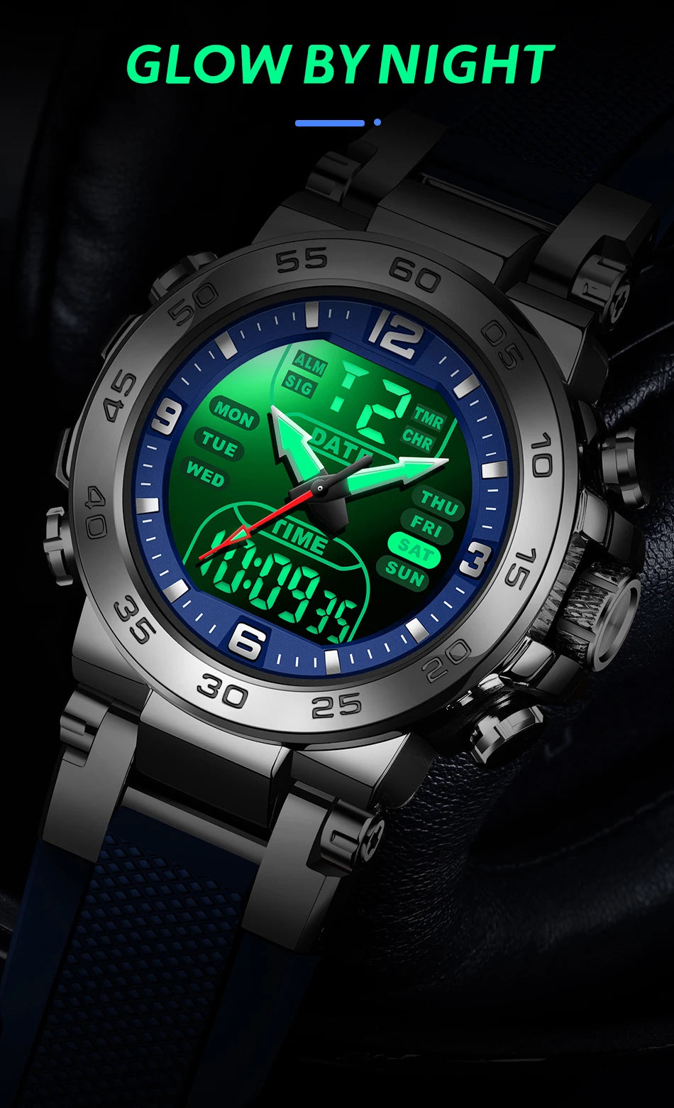 FOXBOX Men’s Analog-Digital Quartz Watch – Waterproof Dual Time Display