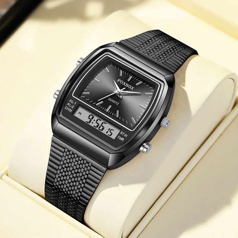 FOXBOX Fashion Dual Display Watch – Luxury Quartz Waterproof Sports Wristwatch