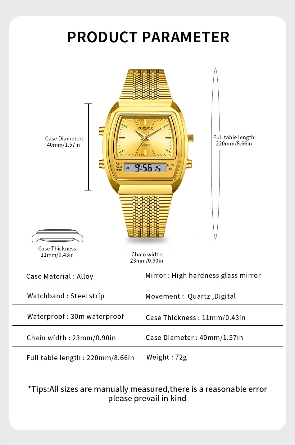 FOXBOX Fashion Dual Display Watch – Luxury Quartz Waterproof Sports Wristwatch