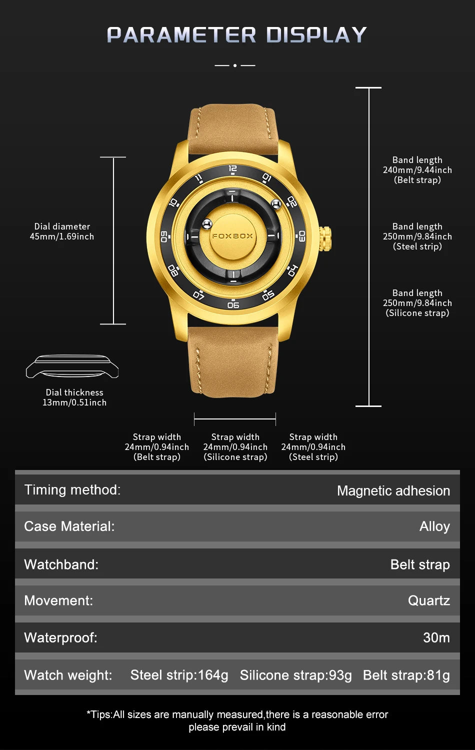 FOXBOX Magnetic Pointer Quartz Watch – Genuine Leather, Waterproof