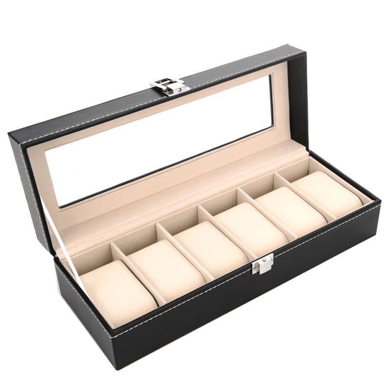 PU Leather Watch Organizer with Glass Display