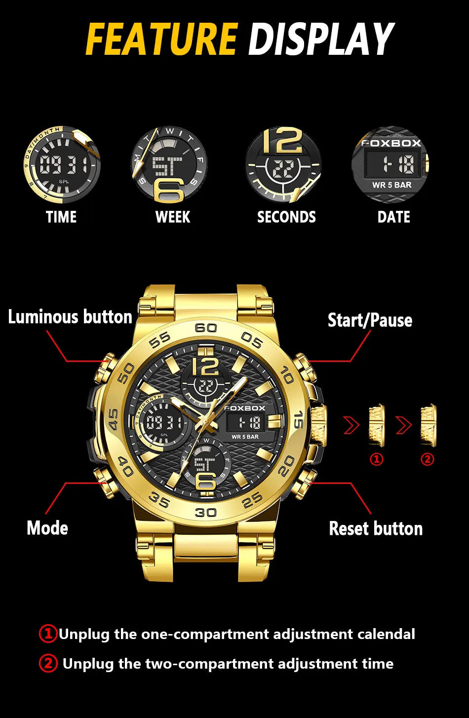 FOXBOX Men’s Military Sports Watch – Quartz Digital & Waterproof