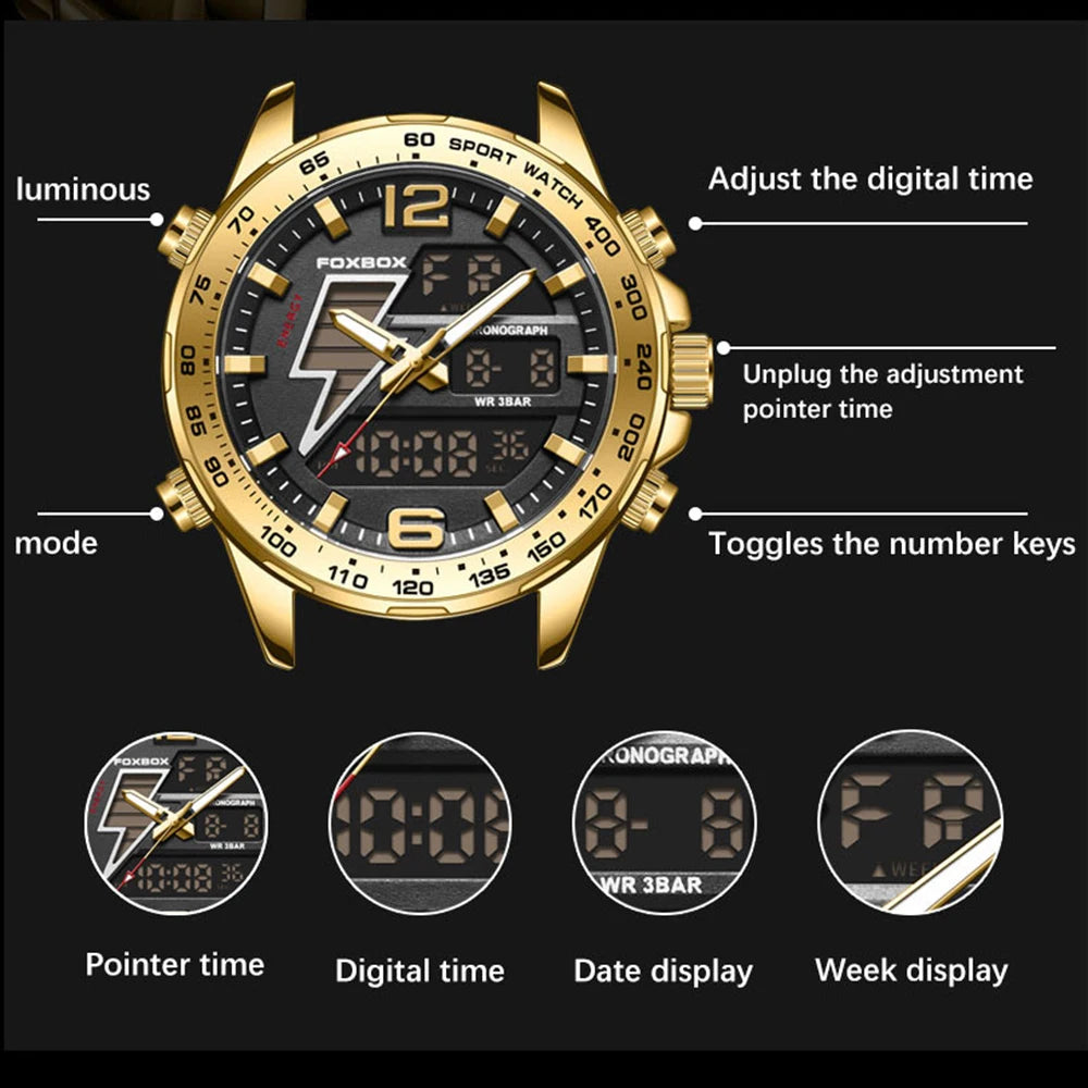 FOXBOX Men’s Luxury Dual Display Quartz Watch – Date Function