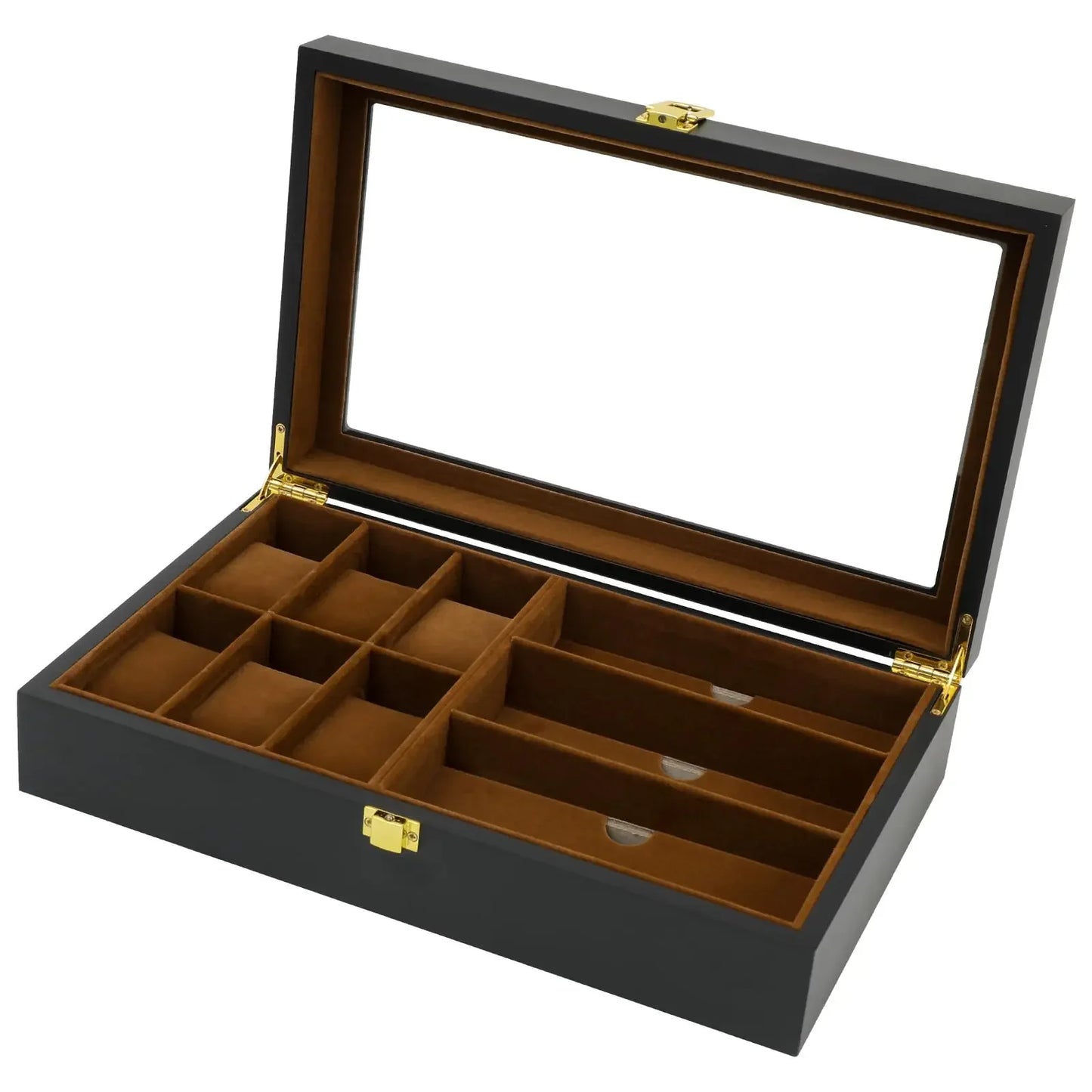 Wooden Watch & Sunglasses Organizer Box – Glass Top