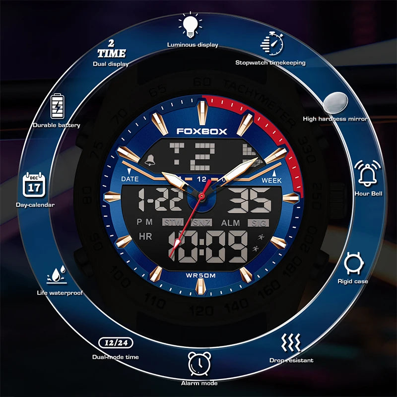 FOXBOX Men’s Digital Sports Watch – Dual Display & Luminous