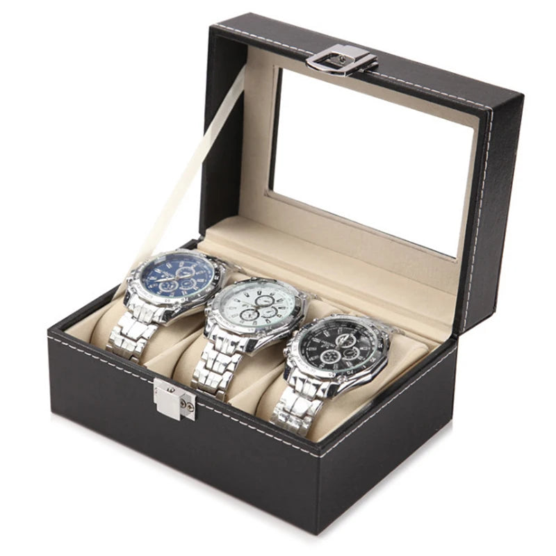 PU Leather Watch Organizer with Glass Display