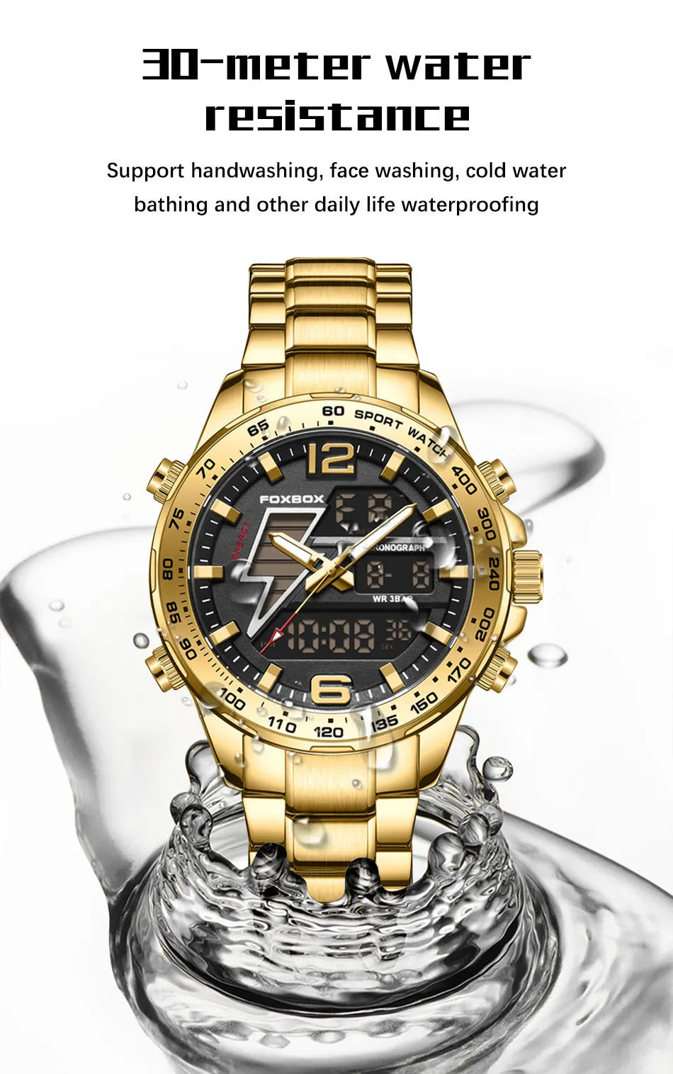 FOXBOX Men’s Luxury Dual Display Quartz Watch – Date Function