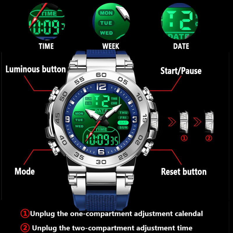FOXBOX Men’s Analog-Digital Quartz Watch – Waterproof Dual Time Display