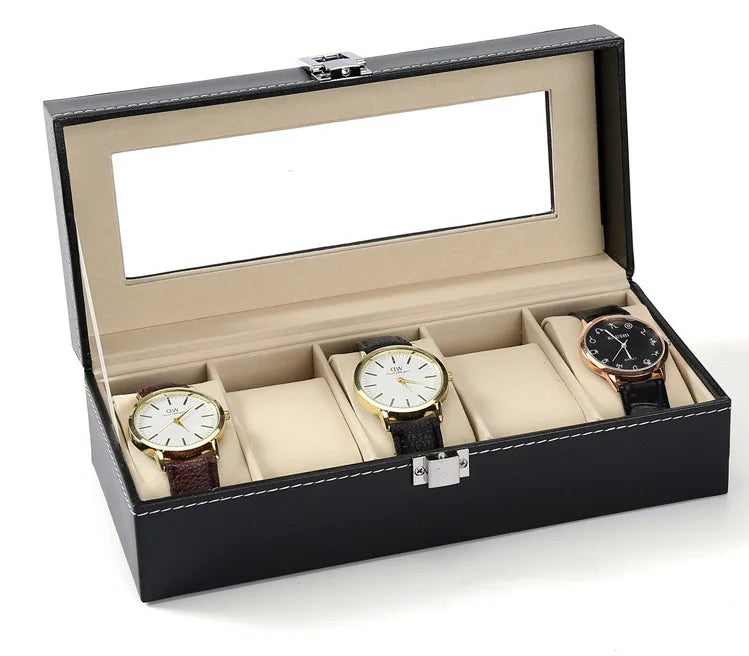 PU Leather Watch Organizer with Glass Display