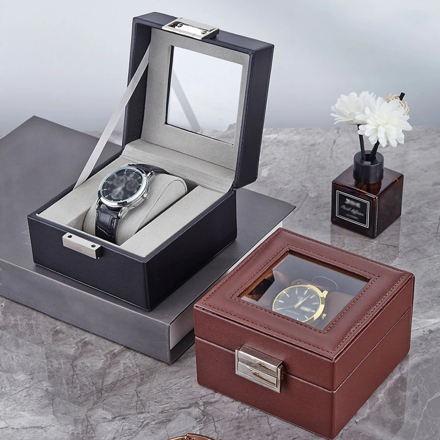 Watch Box ,  Watch Storage Watch Holder Organizer, Watch Display Case with Glass Lid