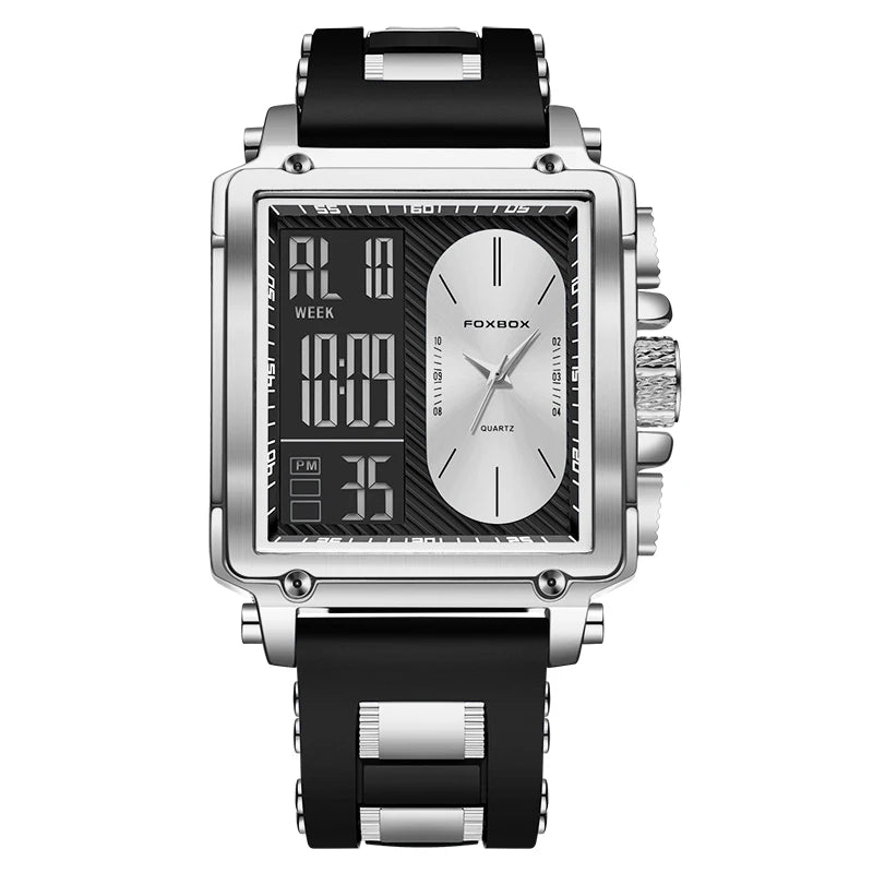 FOXBOX Men’s Luxury Square Digital Watch – Week Display & Waterproof