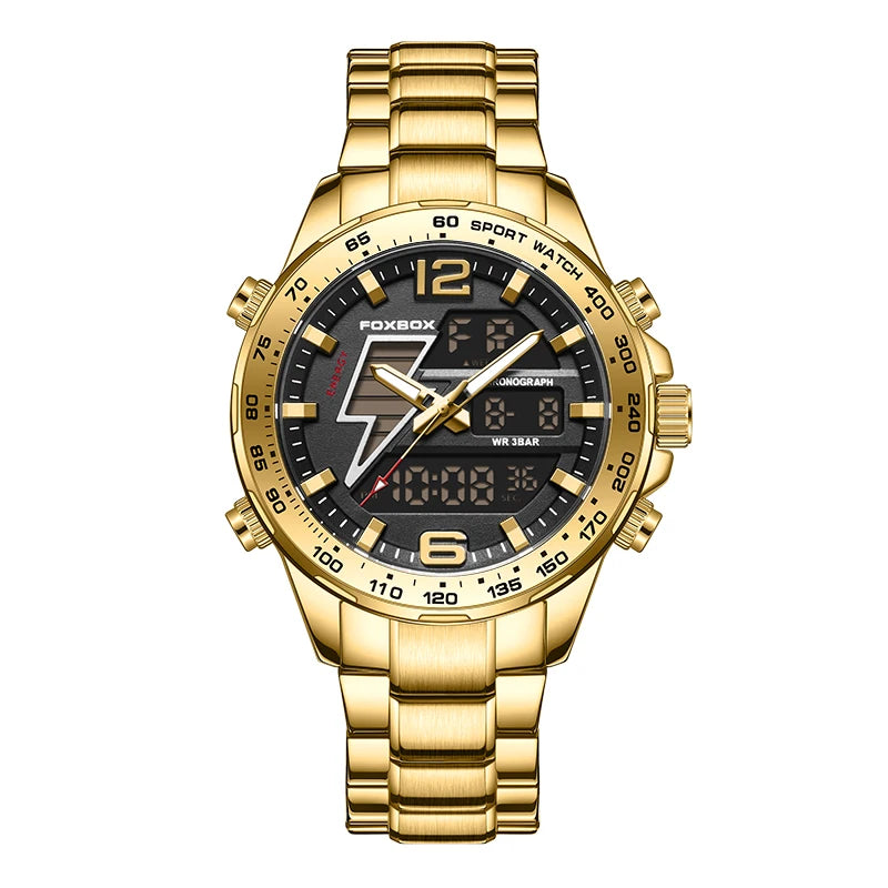 FOXBOX Men’s Luxury Dual Display Quartz Watch – Date Function