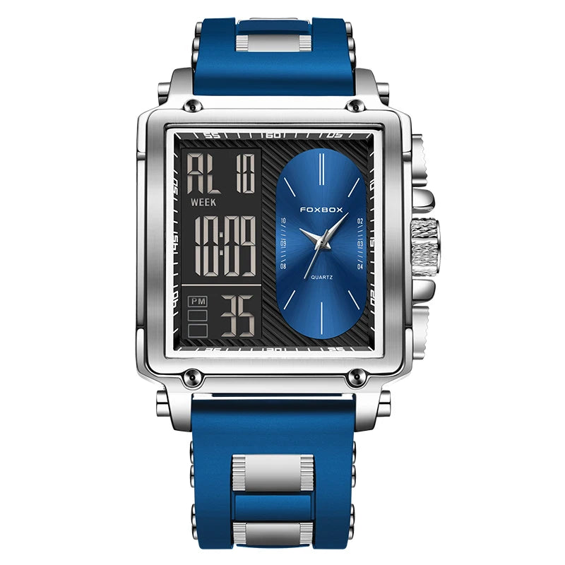 FOXBOX Men’s Luxury Square Digital Watch – Week Display & Waterproof