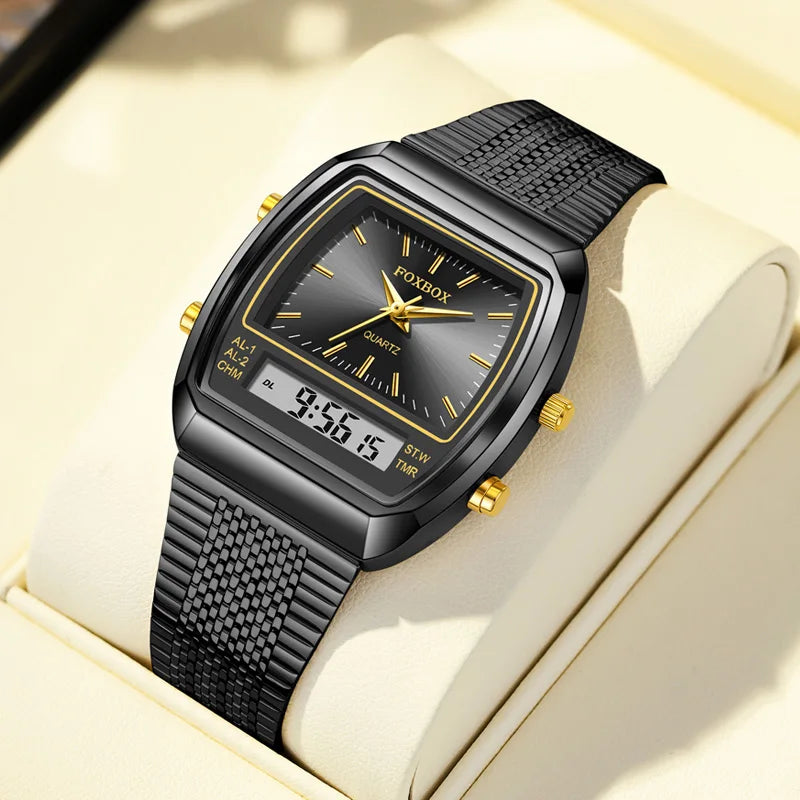 FOXBOX Fashion Dual Display Watch – Luxury Quartz Waterproof Sports Wristwatch