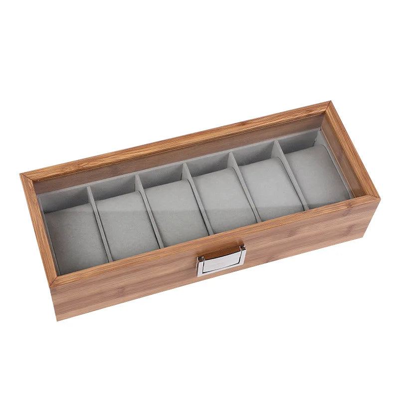 Luxury Bamboo Watch Collection Box – Multi-Slot Storage Case with Glass Display Lid