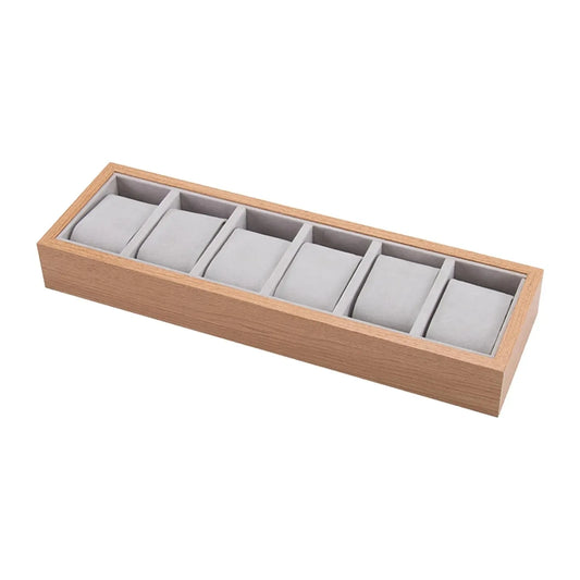 6-Slot Wooden Watch Organizer Tray with Pillows