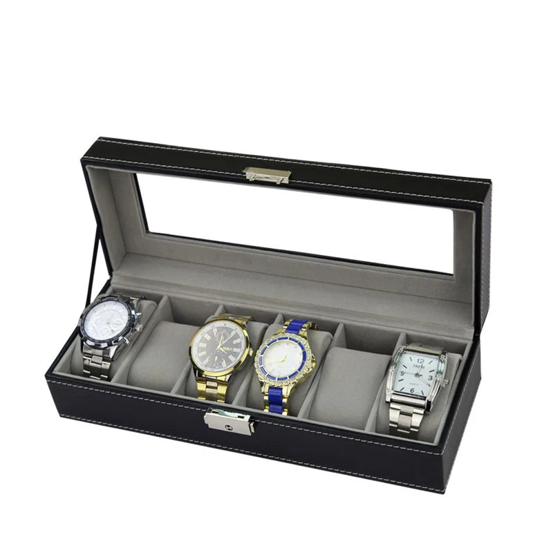 PU Leather Watch Organizer with Glass Display