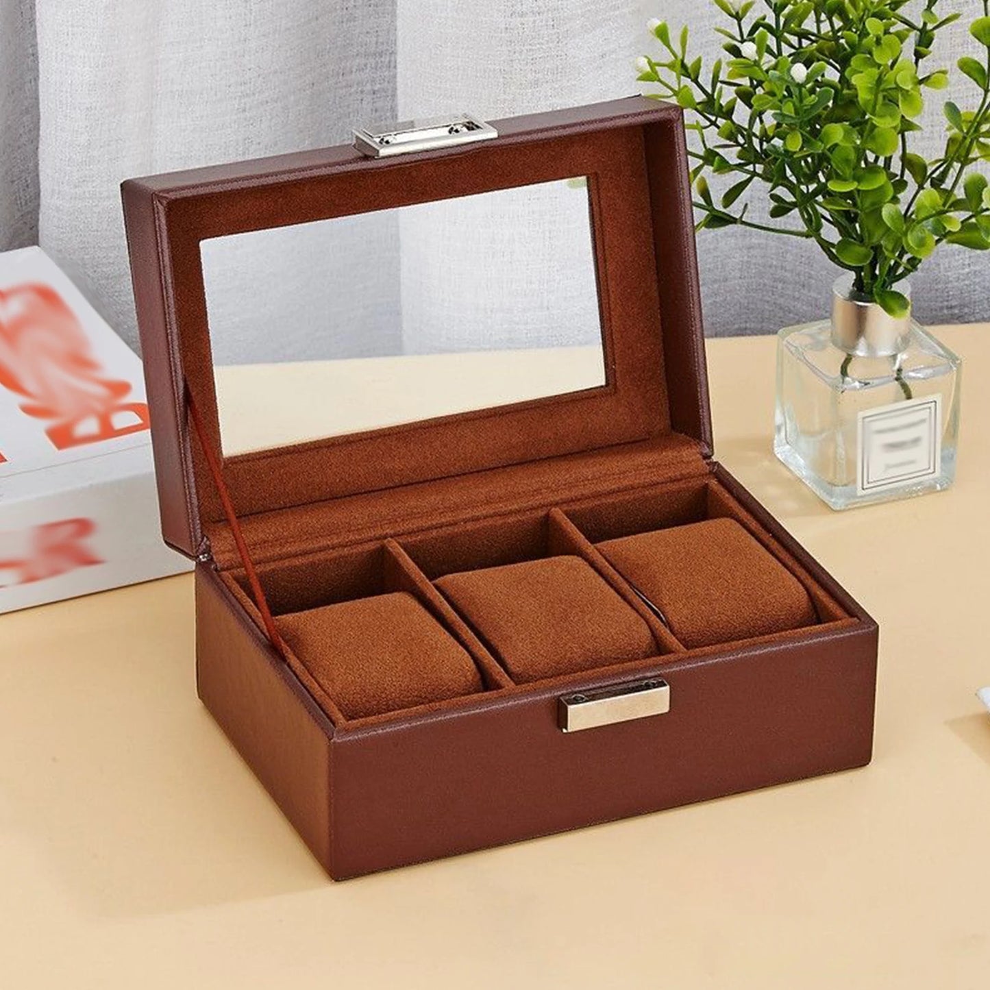 Watch Box ,  Watch Storage Watch Holder Organizer, Watch Display Case with Glass Lid