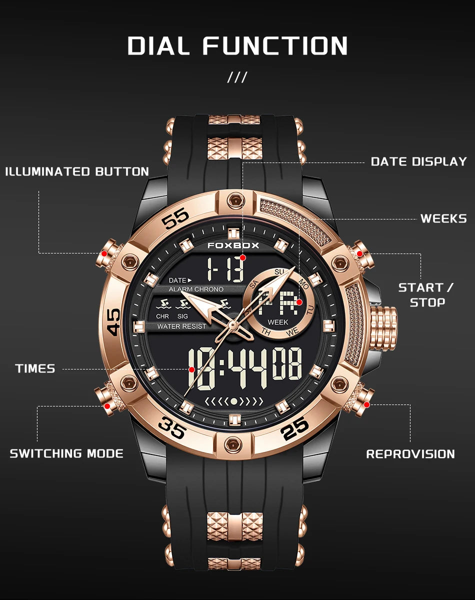 FOXBOX Men’s Analog-Digital Quartz Watch – Waterproof Military Sports Watch