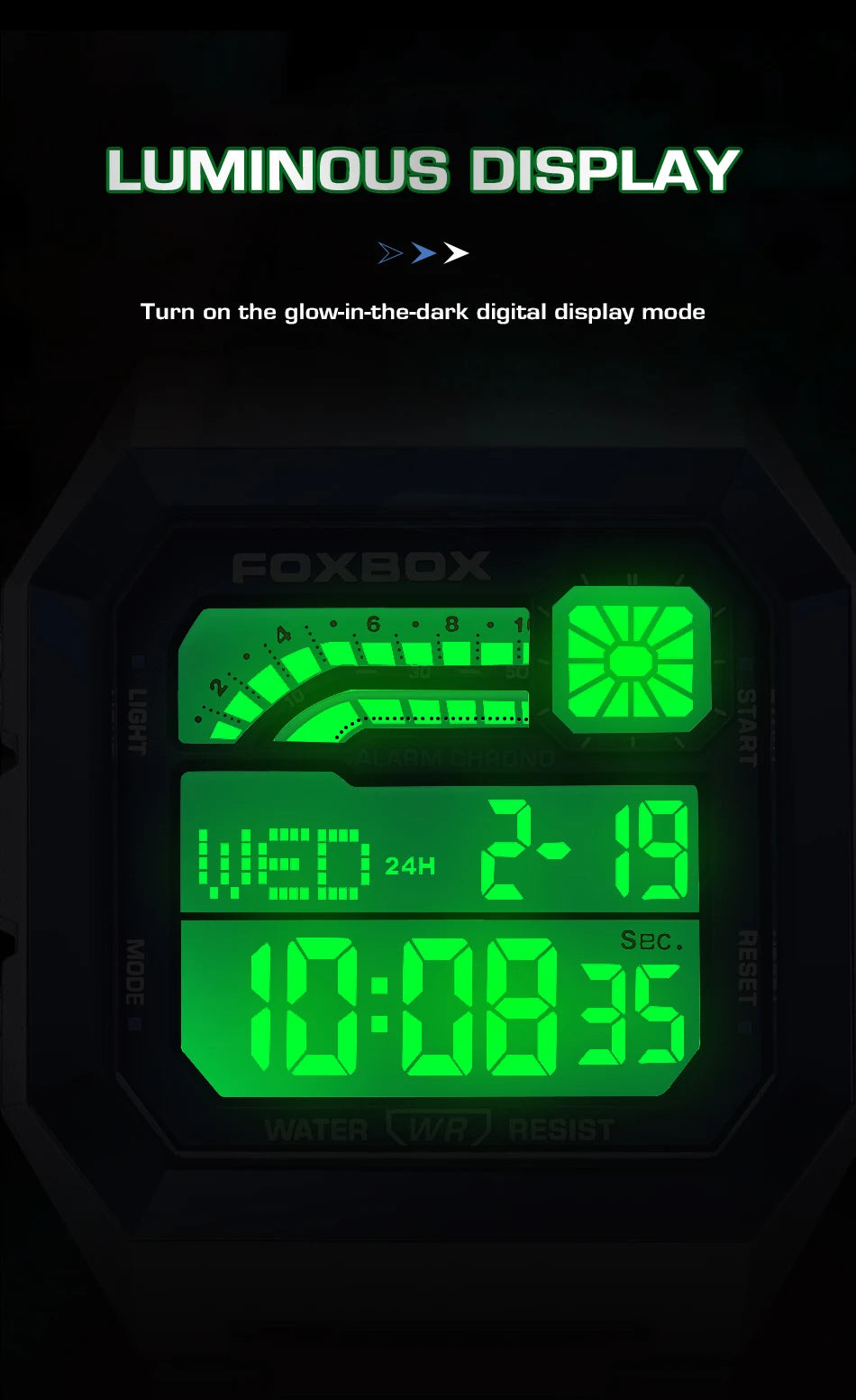 FOXBOX Men’s Square Digital Quartz Watch – Waterproof Sports Wristwatch