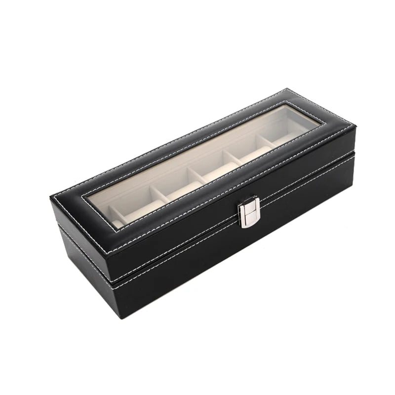 PU Leather Watch Organizer with Glass Display
