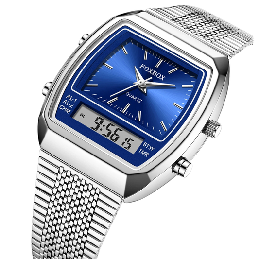 FOXBOX Fashion Dual Display Watch – Luxury Quartz Waterproof Sports Wristwatch