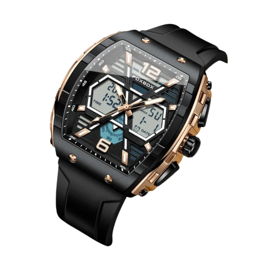 FOXBOX Men’s Square Digital Sports Watch – Chronograph & Week Display