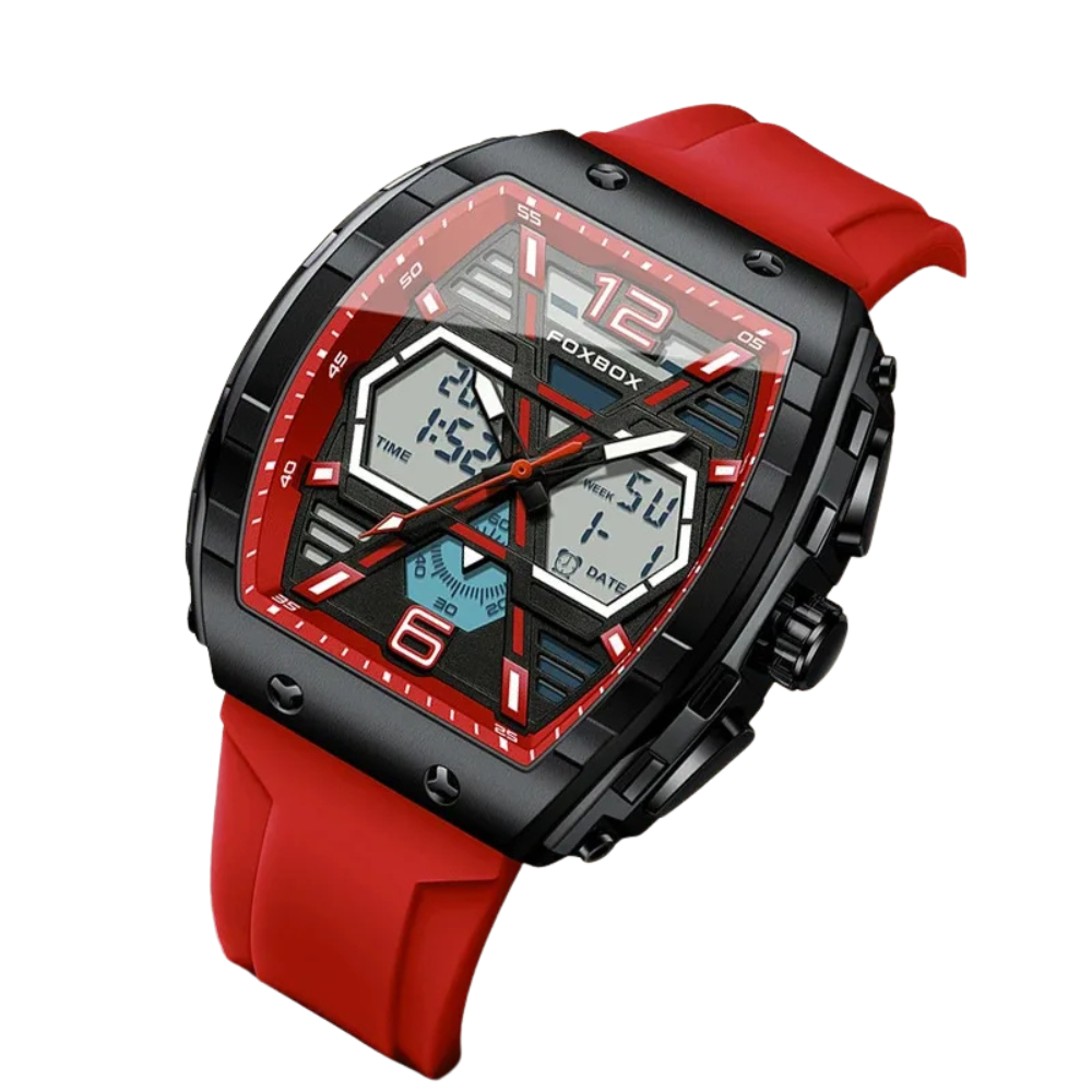 FOXBOX Men’s Square Digital Sports Watch – Chronograph & Week Display