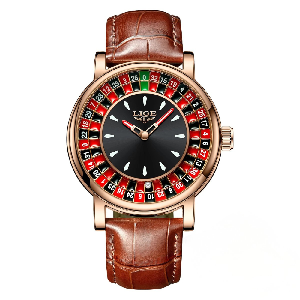 LIGE Men’s Luxury Roulette Dial Quartz Watch – Waterproof & Luminous