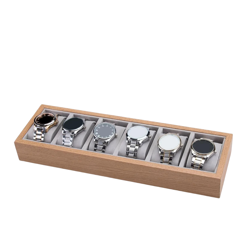 6-Slot Wooden Watch Organizer Tray with Pillows