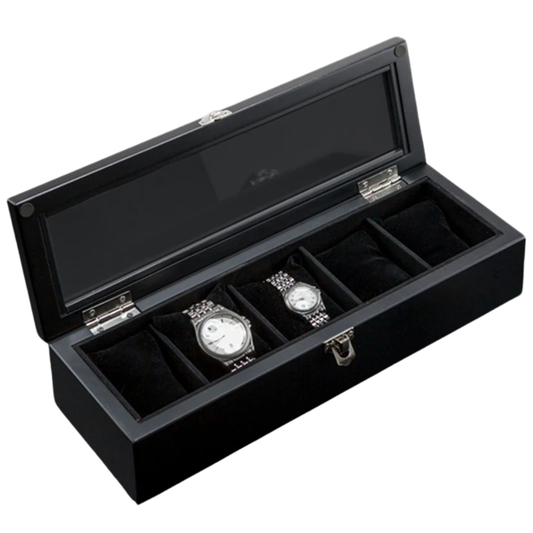 5-Slot Wooden Watch Organizer with Glass Lid